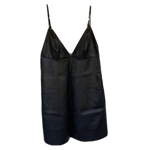 Victoria Secret Dress Sz Med Mini Faux Leather Slip Black Adjustable Strap Fun